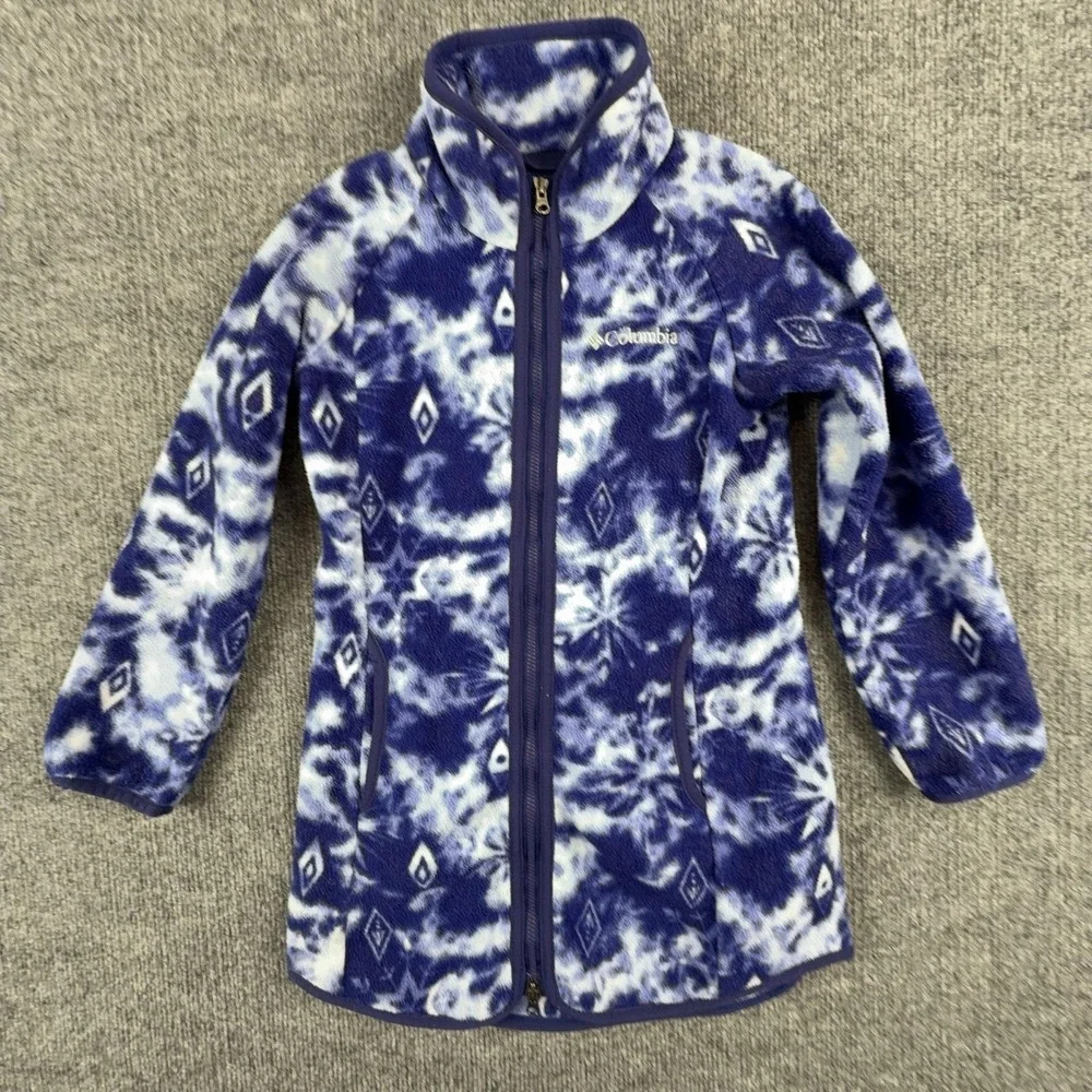 Columbia Fleece Jacket Girls XS 6/6X Blue Disney Frozen II Tie Dye Full Zip